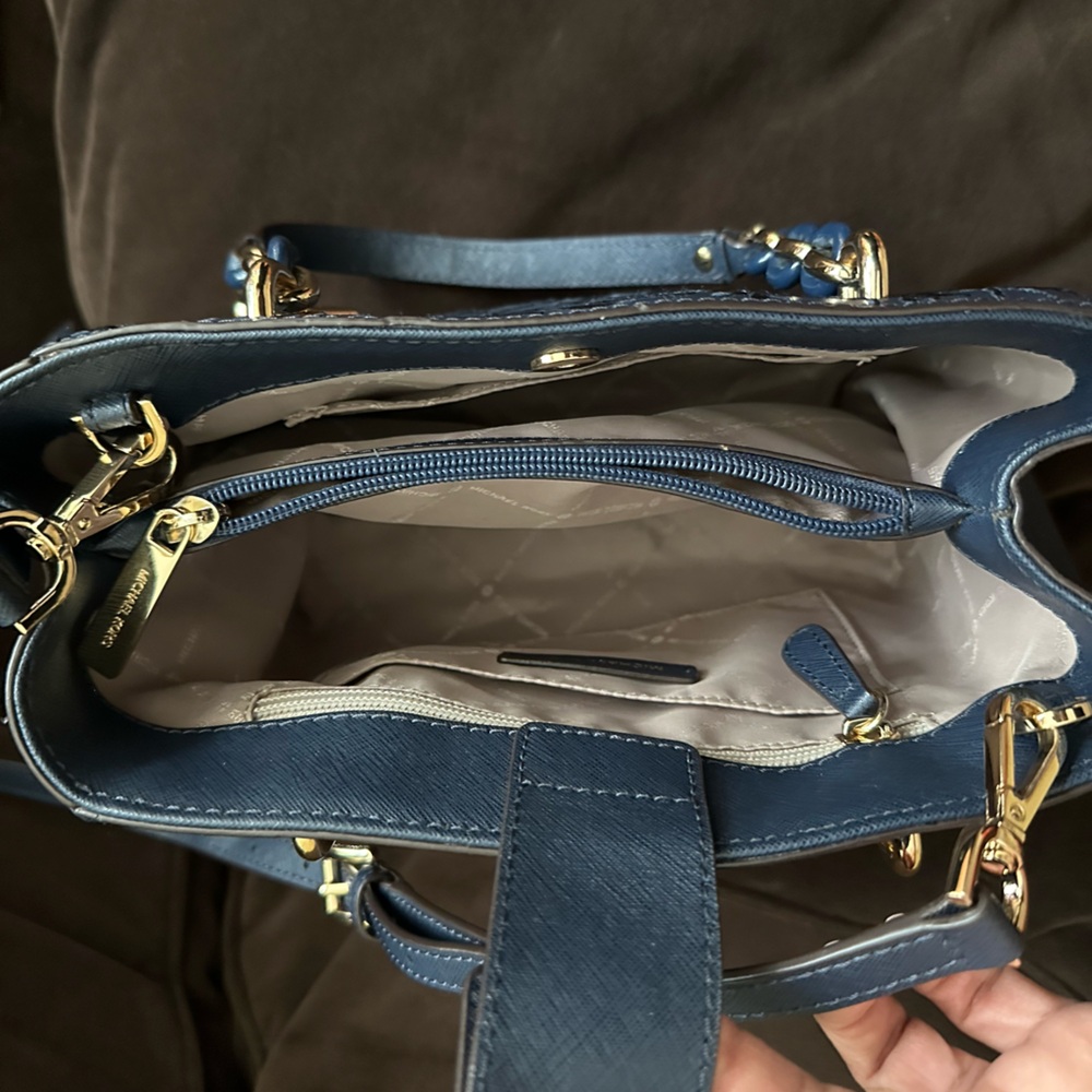 Michael Kors Sophia North South Navy Floral Crossbody Satchel with Gold Accents - Picture 6 of 11